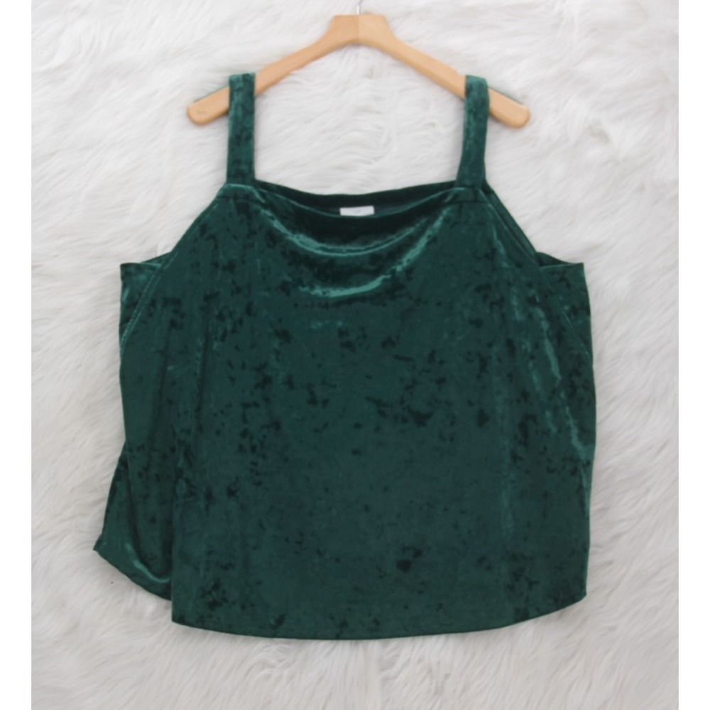J Jill Velour Crushed Velvet Green Tank Cami Square Neck Sleeveless Top Size 3X